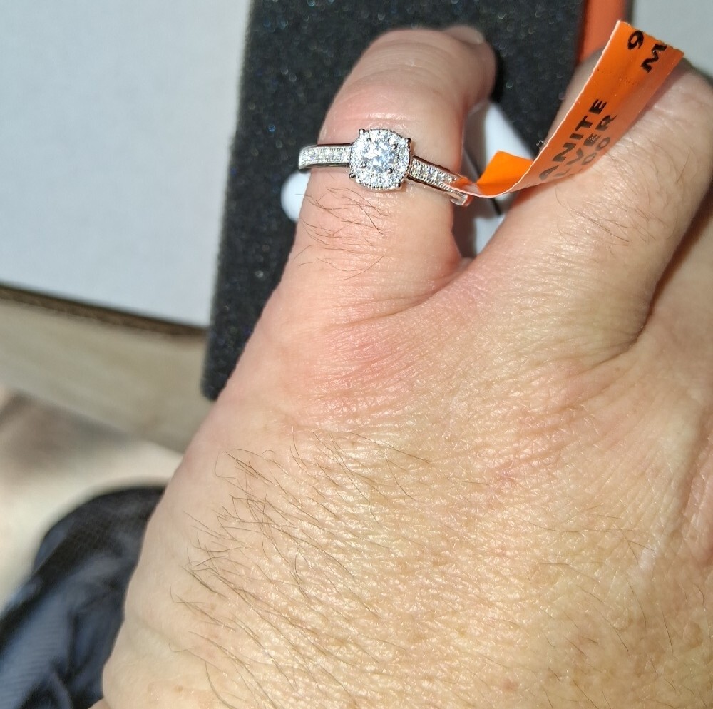 Women's Sterling Silver And Moissanite Halo Engagement Ring - Size 8 - Picture 2 of 3